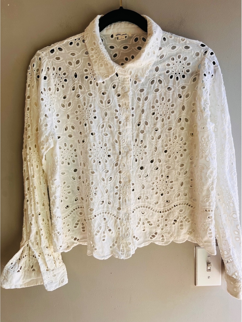 Ultra Pink White Eyelet Button Down Top Size Large